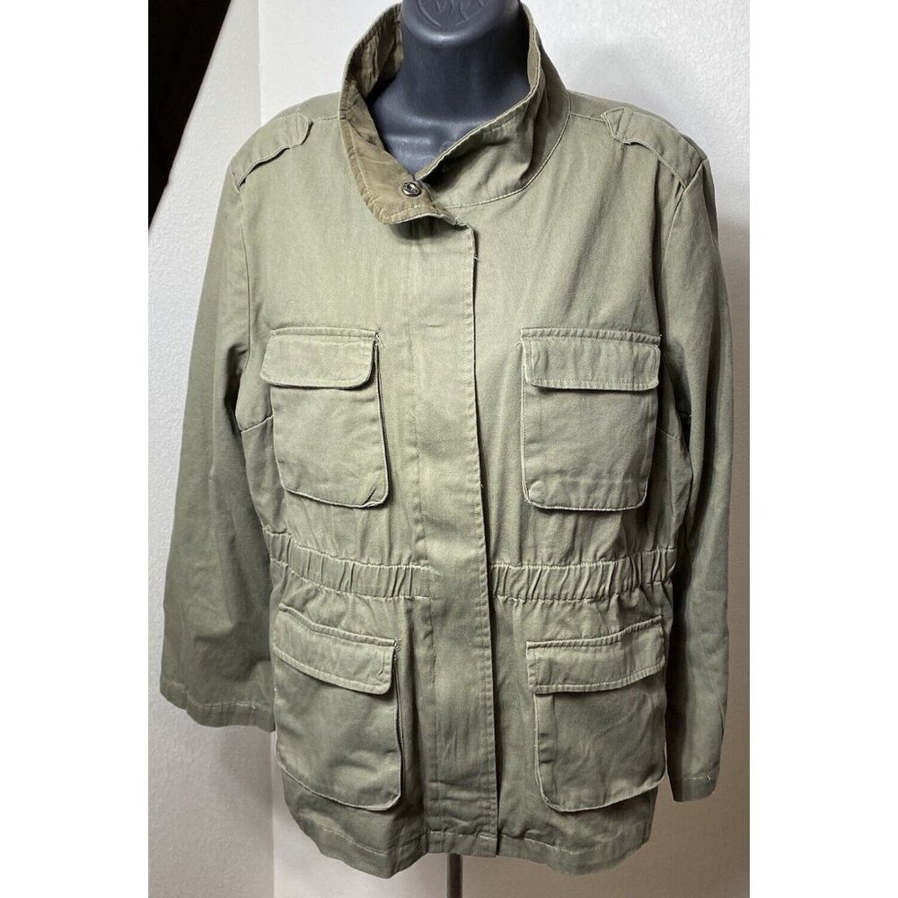 Signature I Studio Women Xlarge Military Style Jacket 100% Cotton Green